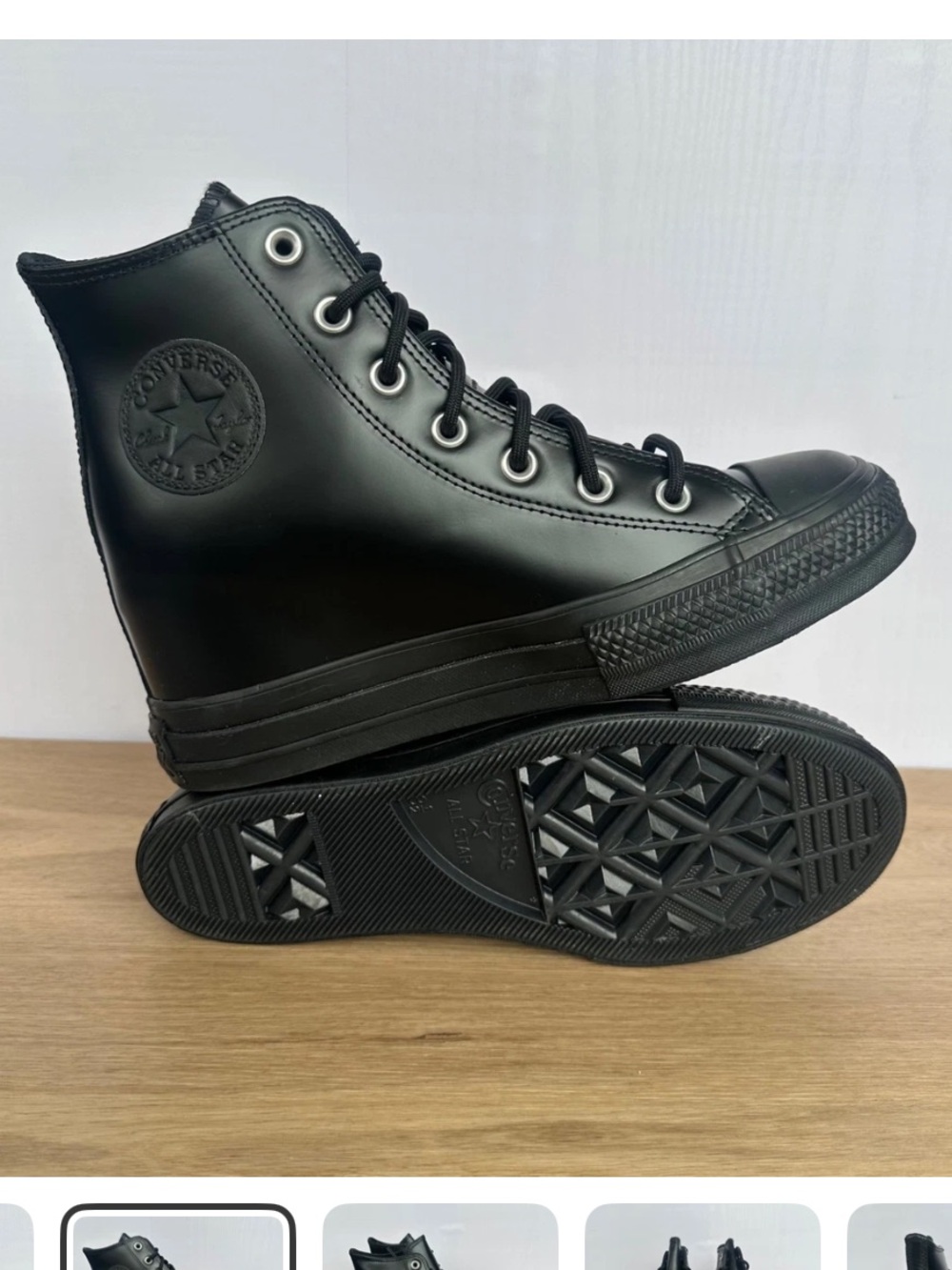 Converse Black High-Top Wedge Platform Sneakers. Leather. NWT. Womens size 10